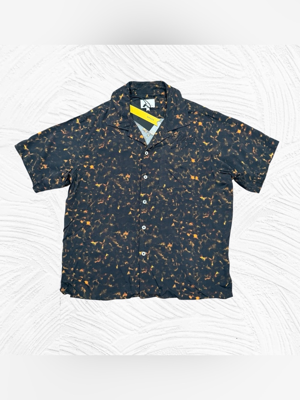 Rhude Black Multi Rayon Tortoise Short Sleeve Shirt Small embroidered NEW